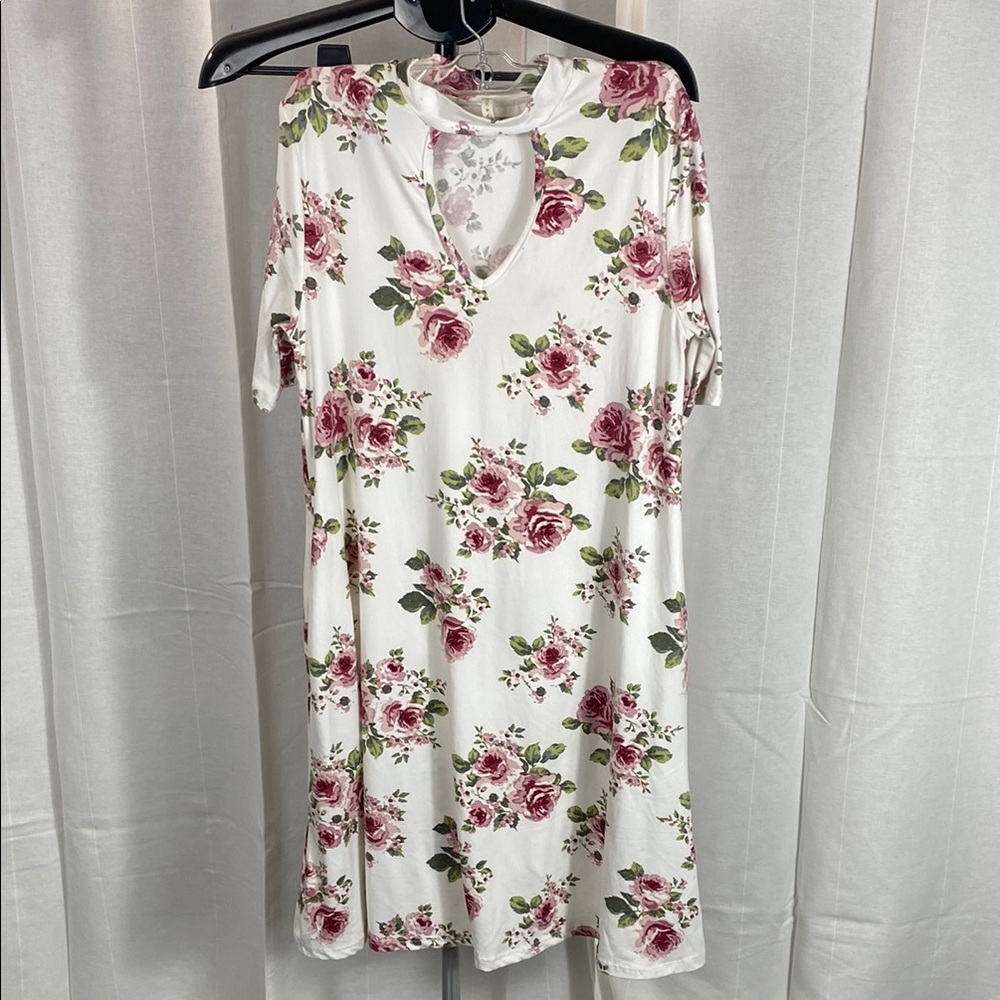 Floral Dress with Keyhole Neckline
